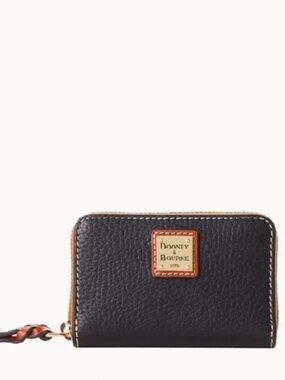 New Dooney & Bourke Large Zip Around Credit Card Wallet Case Pebble Grain Black